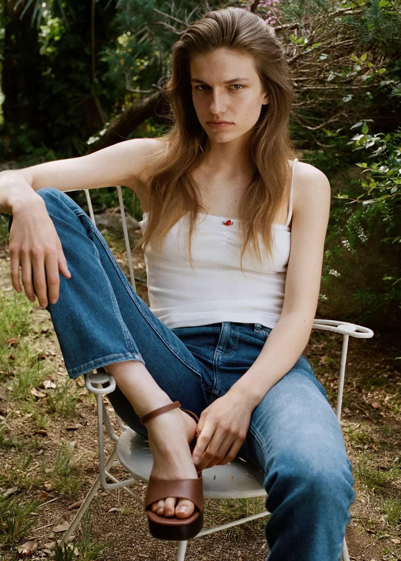 Floral embroidered ribbed top