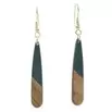 Boucles d'oreilles métal et bois forme goutte longue marron et vert L6cm