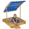 Bac à sable avec toit inclinable en bois et toile bleue 118x118xH118cm