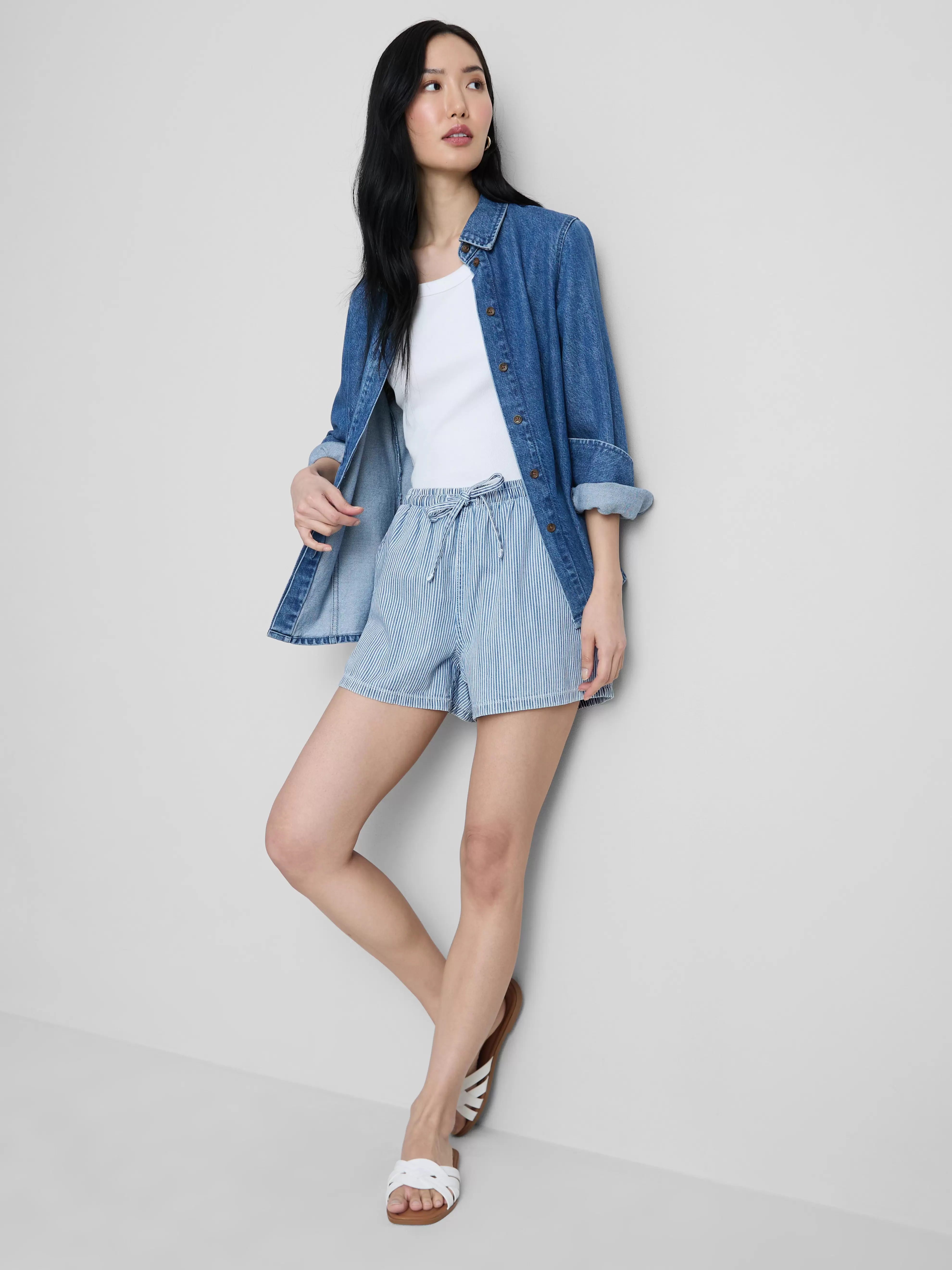 Short style jogging en denim de coton