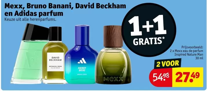 De - Mexx, Bruno Banani, David Beckham en Adidas parfum