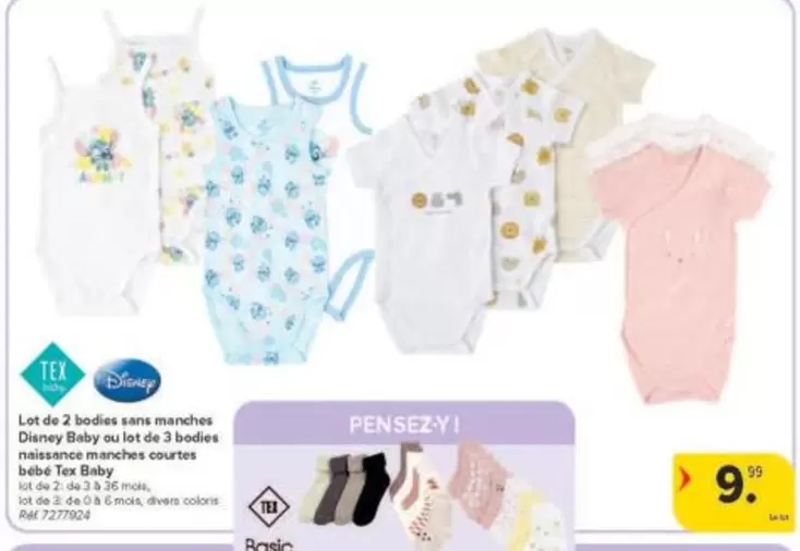 Disney - Lot de 2 bodies sans manches  Baby ou lot de 3 bodies naissance Tex Baby