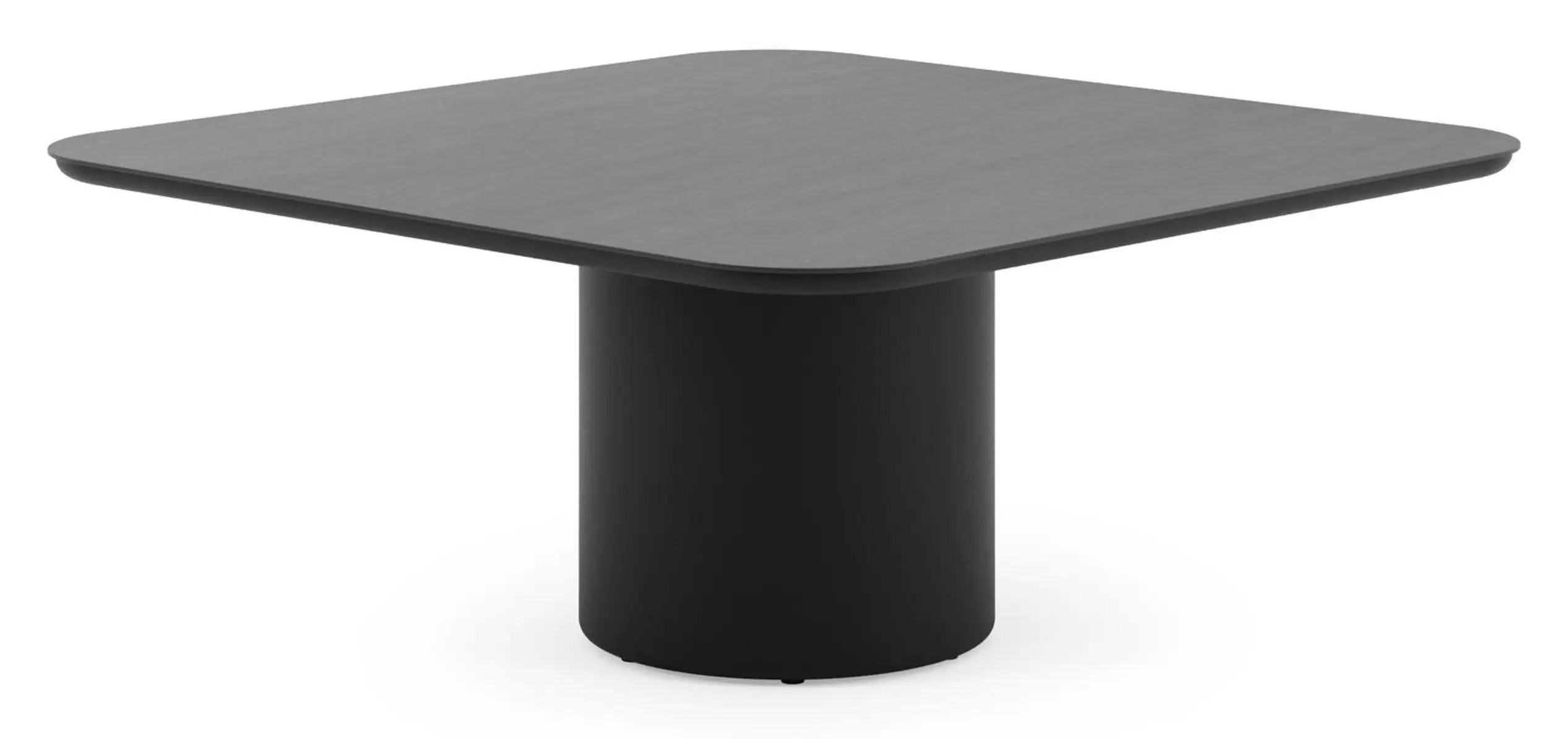 Low dining tuintafel afgerond vierkant in zwart aluminium en volkeramiek Basalt Black - L 148 x B 148 x H 61 cm