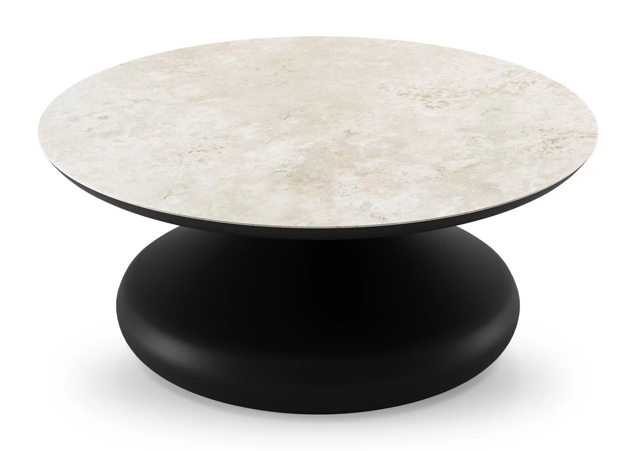 Loungetafel rond in zwart aluminium en volkeramiek Rapolano - Dia. 84 x - Dia. 84 x H 32 cm