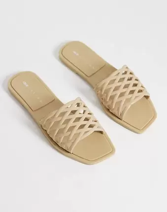ASOS DESIGN Faris woven jelly flat mules in taupe
