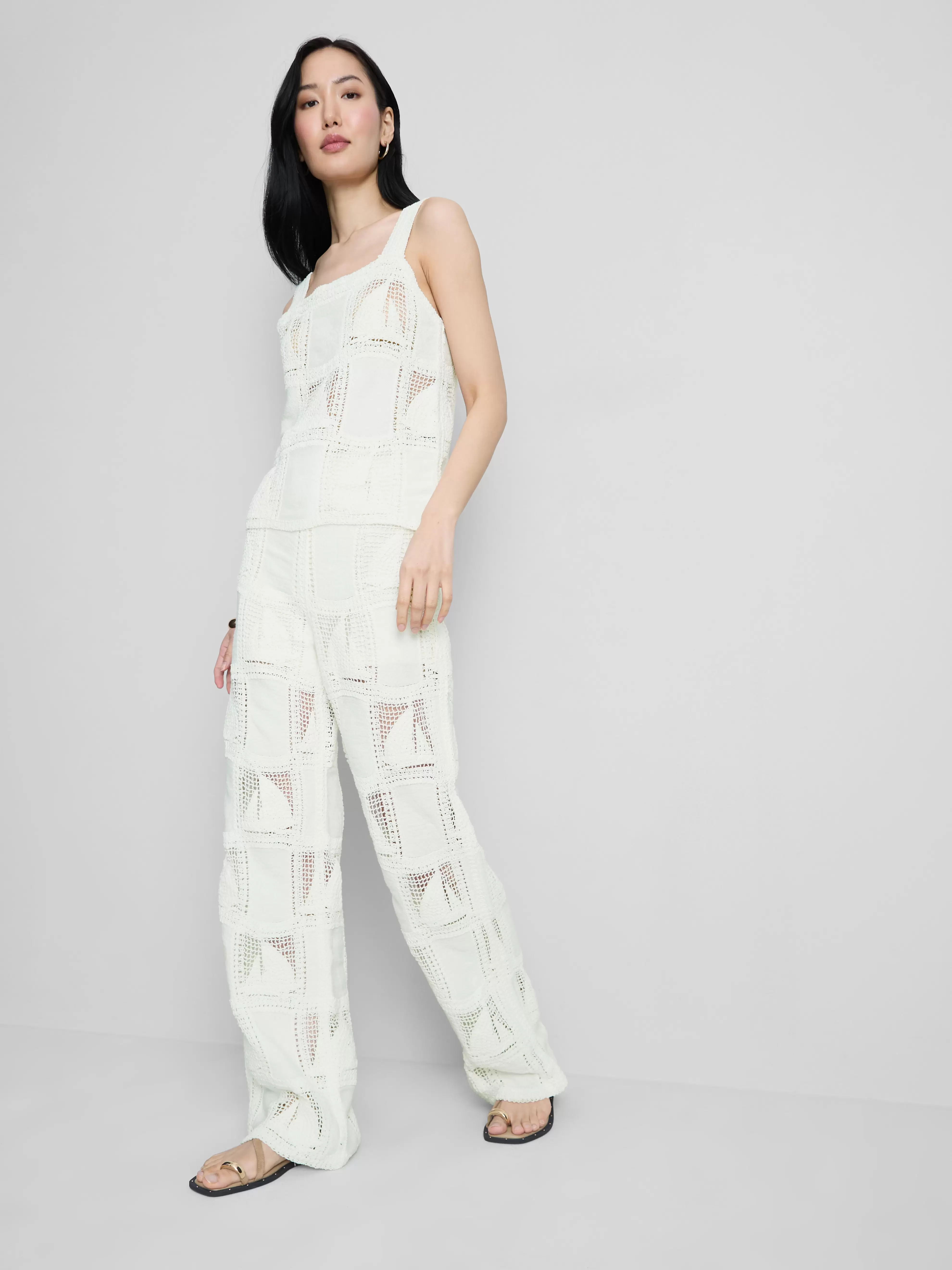 Pantalon droit en crochet en coton majoritaire