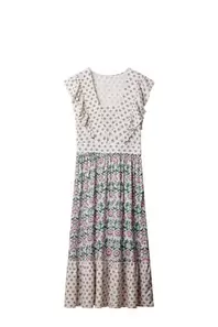 Vestido midi estampado volantes