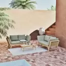 Relax - Banquette de jardin modulable 3 places en acacia et coussins vert kaki en toile recyclée