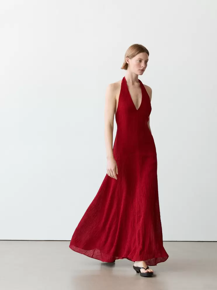 Robe longue décolletée 100 % lin