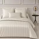 Housse de couette satin de coton 2 faces uni / rayé - Beige - Ecru