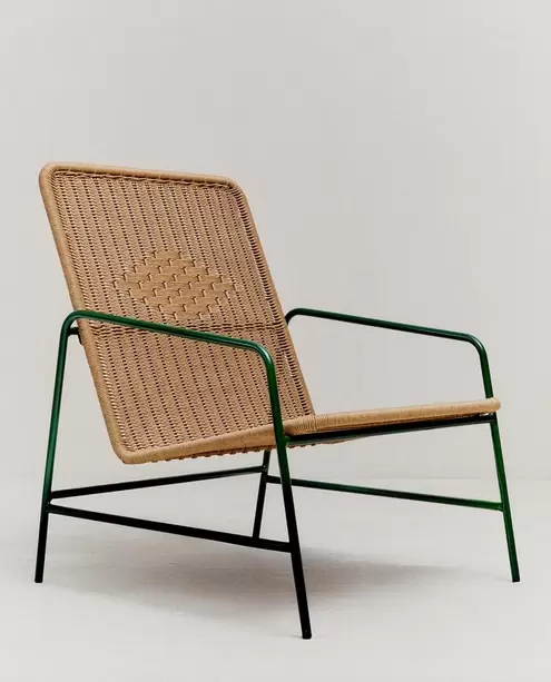 WOVEN OUTDOOR CHAIR WITH GEOMETRIC DETAIL FOLDING OUTDOOR LOUNGER WOVEN METAL FRAME OUTDOOR CHAIR