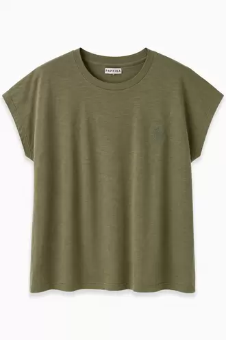 Effen katoenen T-shirt met textuur + geborduurd hart