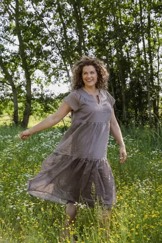 Effen lange jurk met ruches