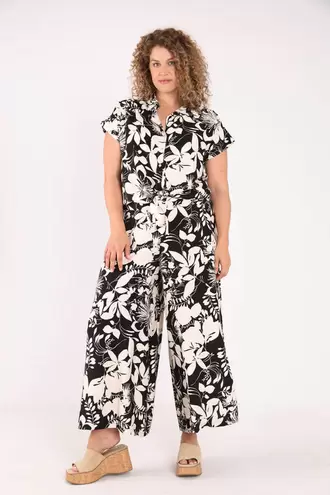 Wijde broek van viscose met tweekleurige bloemenprint