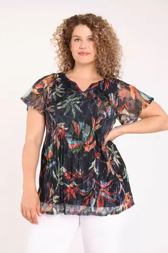 Tuniek van geplooide kant met jungleprint