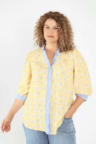 Blouse van viscose met bloemen- en streepdessin