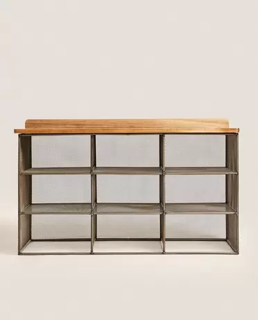 METAL AND WOOD SHOE BENCH