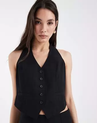 ASOS DESIGN tailored halter neck waistcoat in black