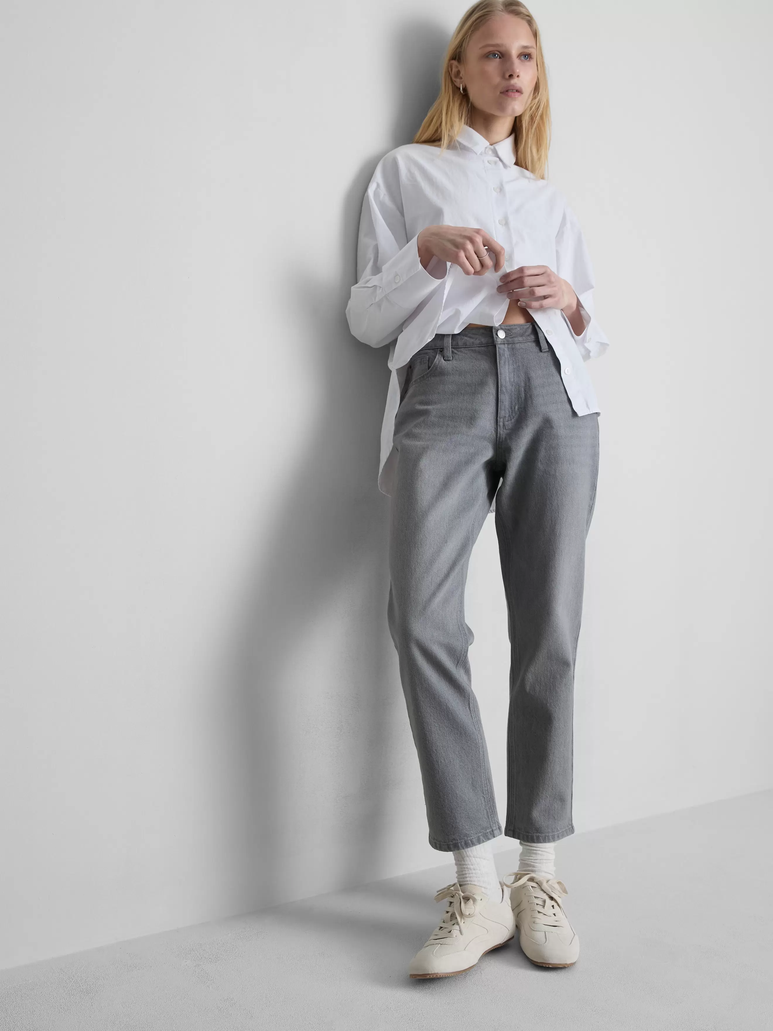 Jean slim droite à taille mi-haute