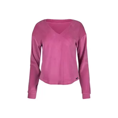 Skiny dames nachthemd lange mouwen fluweel V-hals roze