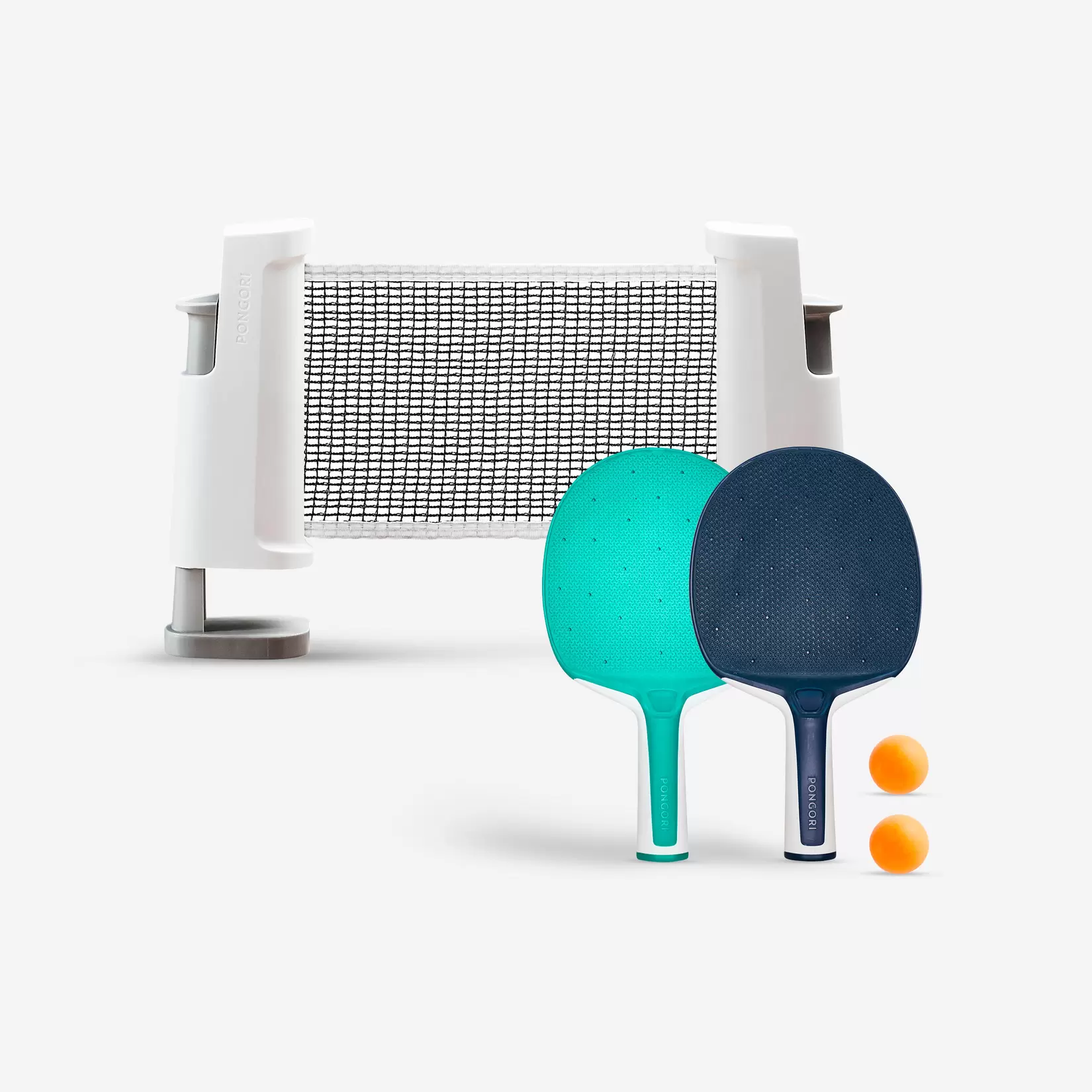 Tafeltennisset Rollnet met verstelbare netposten 2 batjes 2 ballen wit/grijs