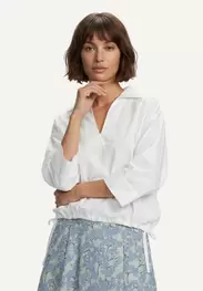 Cotton poplin V-hals blouse 3/4 sleeves white