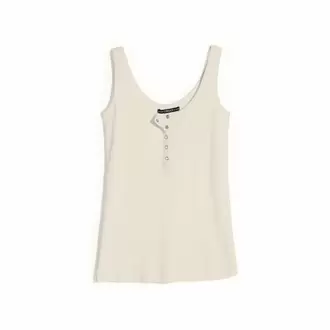 Tee-shirt à bretelles col rond à pressions femme - ÉCRU blanc