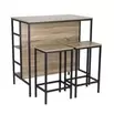 Table haute avec 2 tabourets Luffi métal bois noir et marron 100x60xH100cm
