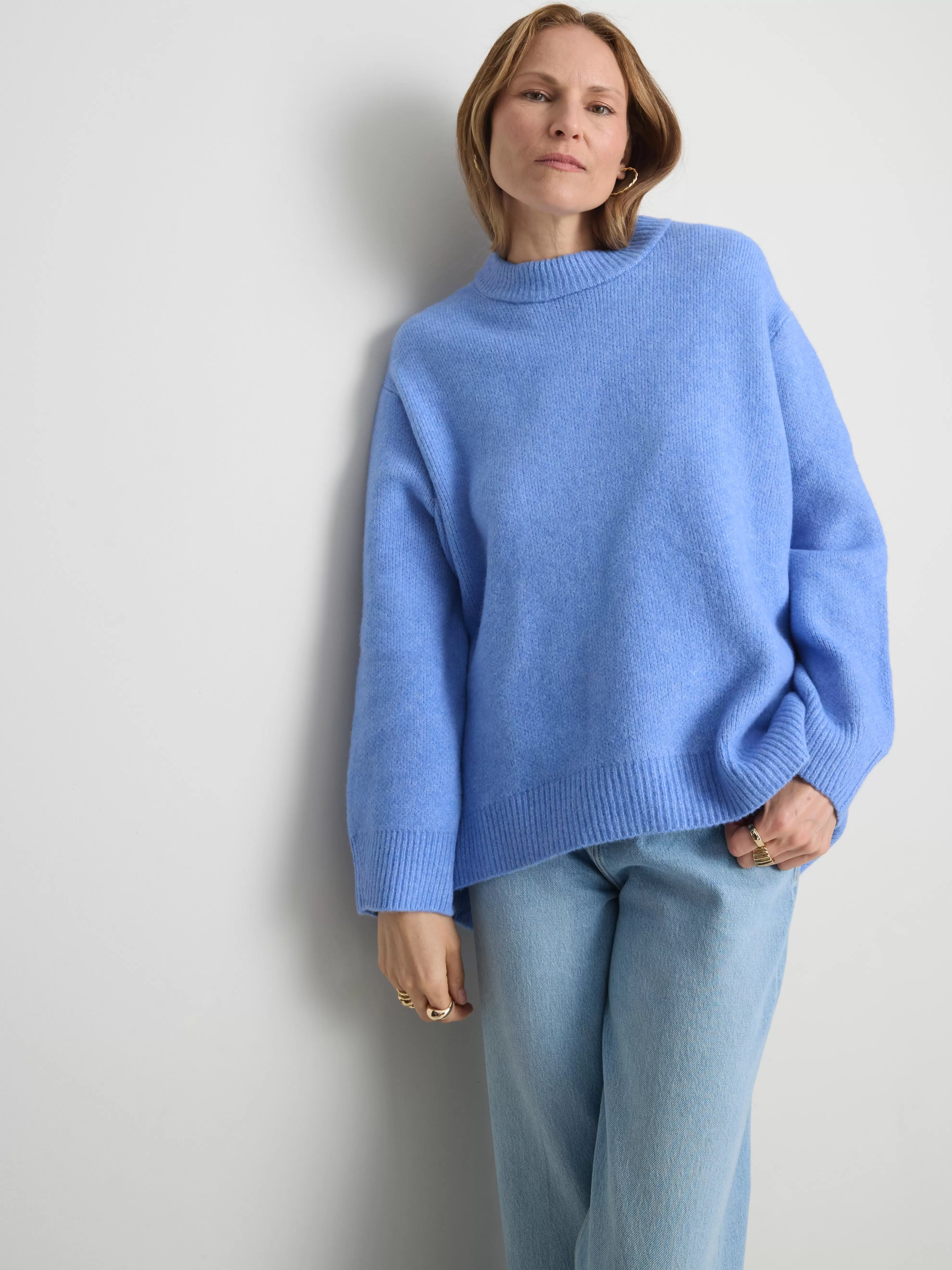 Pull oversize en mélange de laine à col ras-du-cou