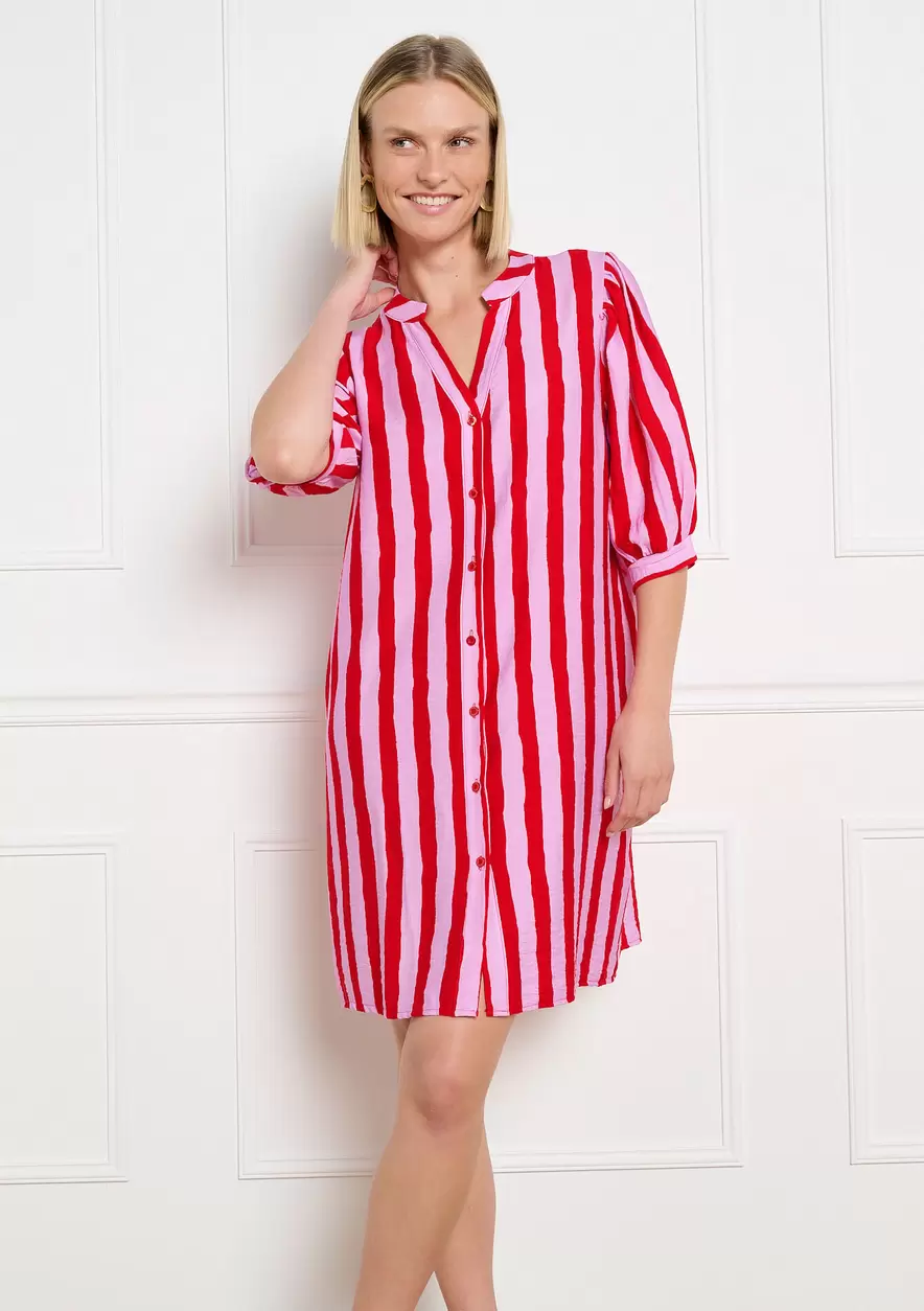 Robe tunique rayée manches volume