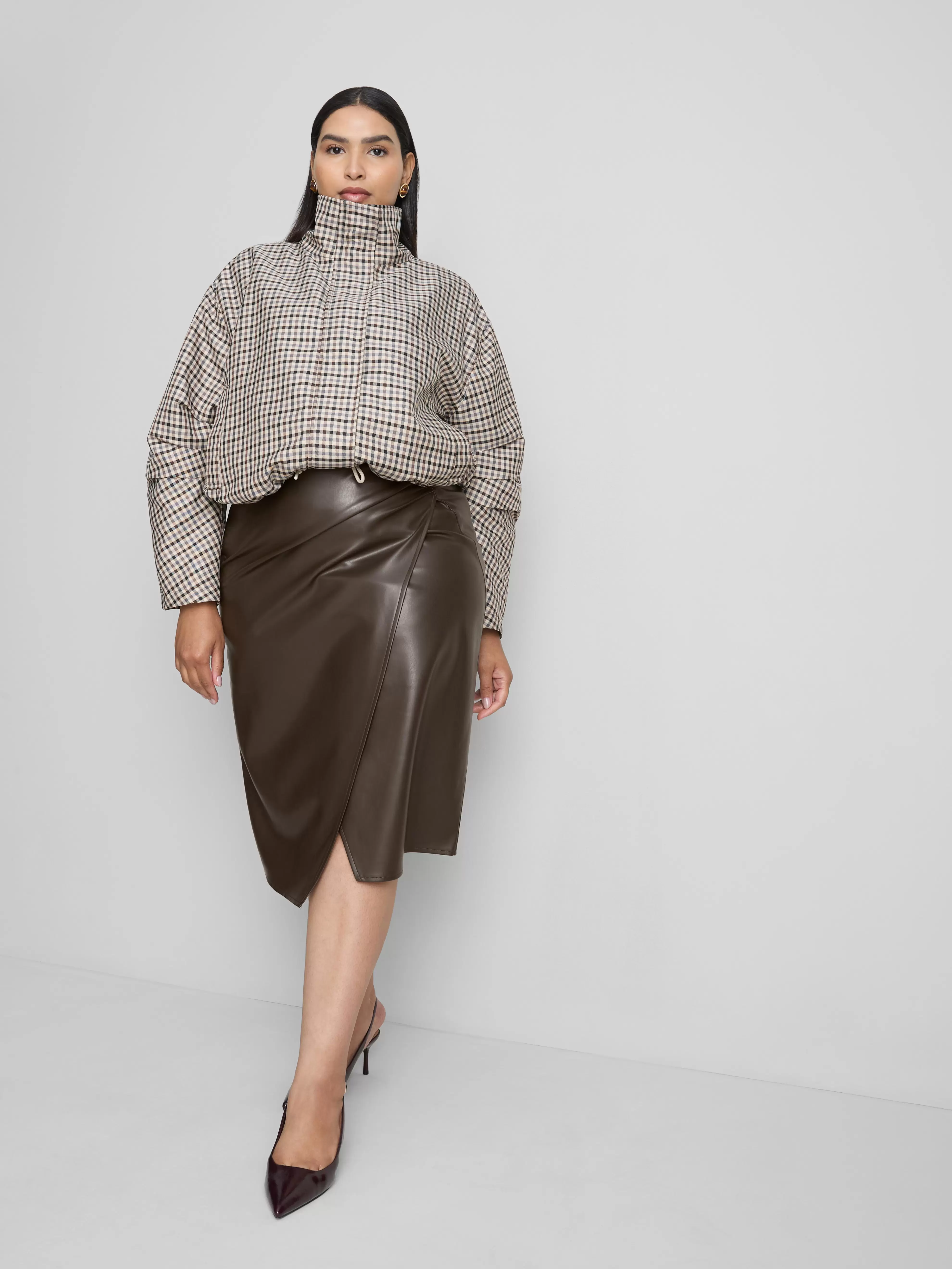 Jupe portefeuille mi-longue en simili cuir By Coleen