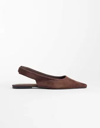 SEQWL Scar faux suede sling back pointed ballet flats in chocolate brown