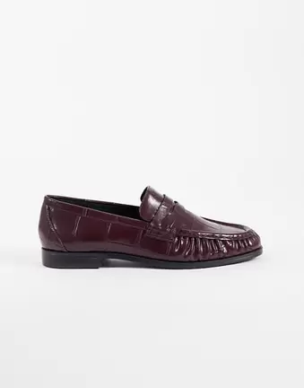 ASOS DESIGN Minnie ruched detail loafer in burgundy croc