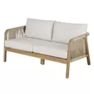 BARCARES - Canapé de jardin en bois d'acacia massif et coussins en polyester recyclé écru