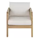 BARCARES - Fauteuil de jardin en bois d'acacia massif et coussins en polyester recyclé écru