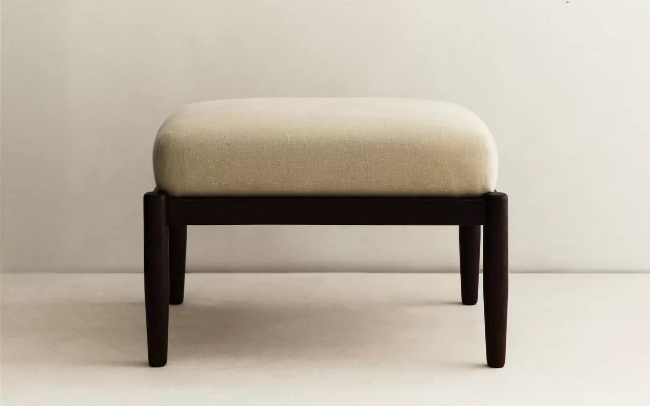 WOOD AND LINEN FOOTREST STOOL WOOD AND LINEN ACCENT CHAIR