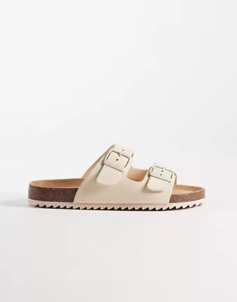 SEQWL Olsen double buckle flat sandals in cream