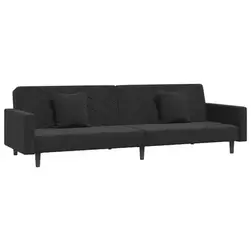 VidaXL - Canapé-lit à 2 places - Noir - Velours- Avec deux oreillers