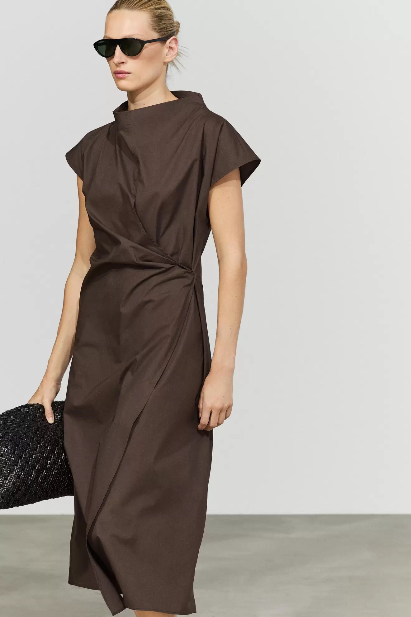 Robe drapée en popeline 100 % coton