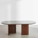 Travertino - Table basse en marbre marron et bois de manguier massif foncé, L120 cm