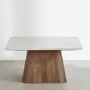 Pixus - Table basse en marbre blanc et bois de manguier massif, L80 cm