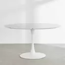 Liva - Table à manger ovale effet marbre blanc et acier blanc, 6 personnes, L140 cm