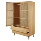 SUZELLE - Armoire 2 portes battantes 2 tiroirs cannage en rotin L105