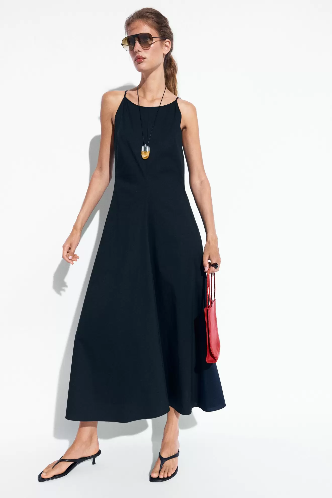 Robe en popeline à fines bretelles
