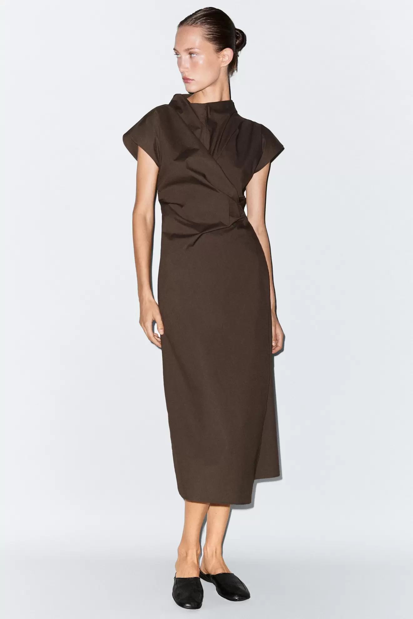 Robe drapée en popeline 100 % coton