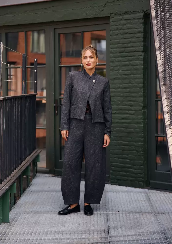 Pantalon barrel effet laine