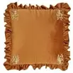 Coussin carré à volant angles fleurs brodées 40x40cm (2 modèles marron ou vert)