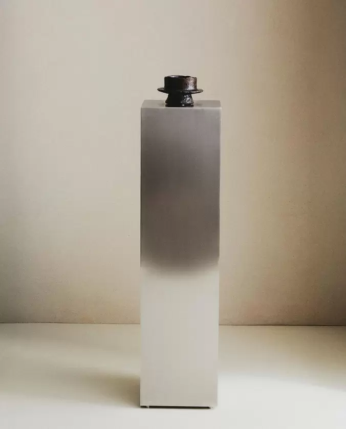 BRUSHED STAINLESS STEEL PEDESTAL | STUDIO MARY LENNOX TALL BRUSHED STAINLESS STEEL PEDESTAL | STUDIO MARY LENNOX