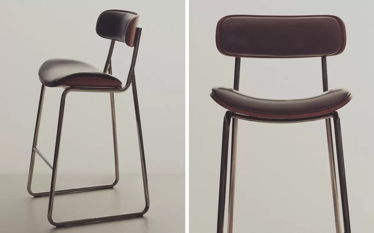 STAINLESS STEEL AND LEATHER BAR STOOL