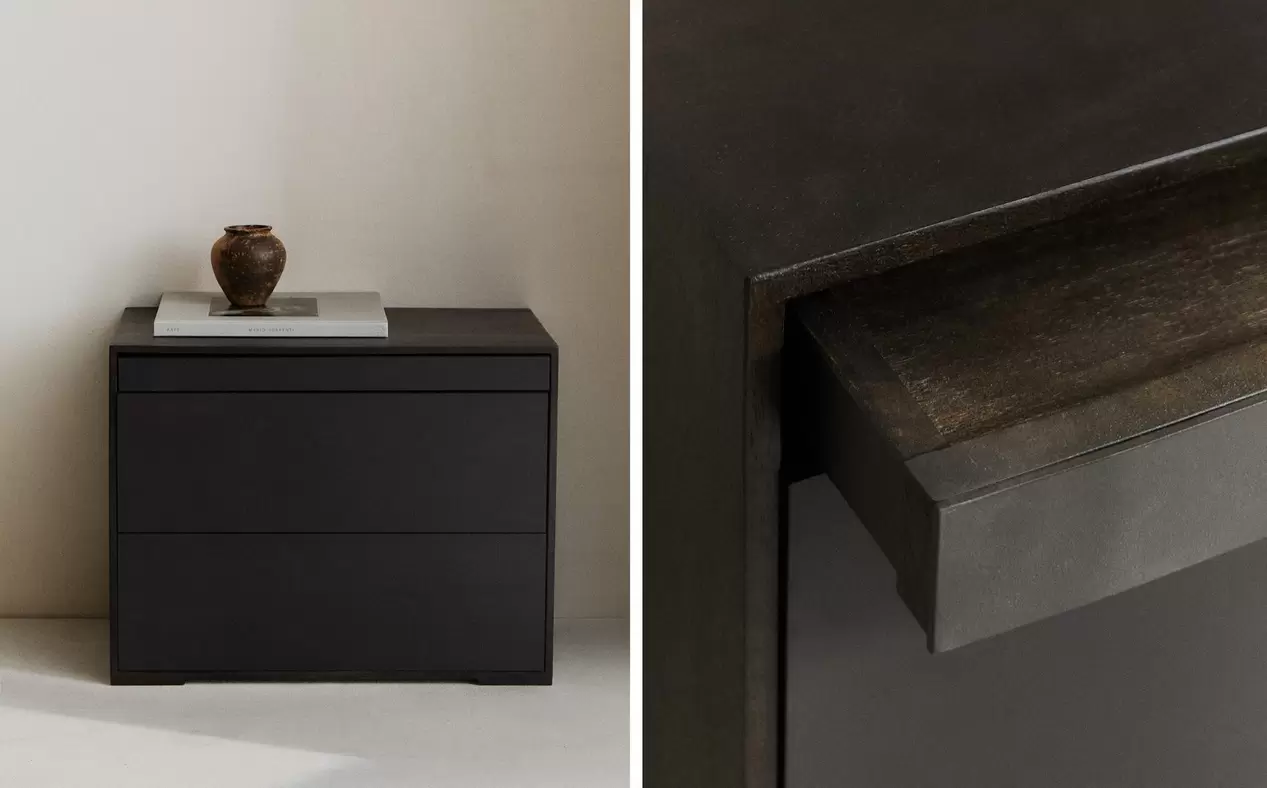 WOODEN AND METAL BEDSIDE TABLE ELONGATED METAL PEDESTAL